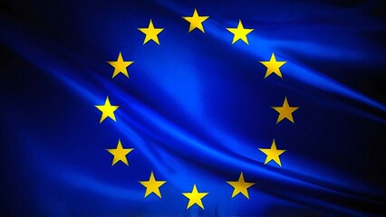 European Union flag waving in the wind. Close up of Europe banner blowing, soft and smooth silk. Cloth fabric texture ensign background. Use it for national day and country occasions concept.