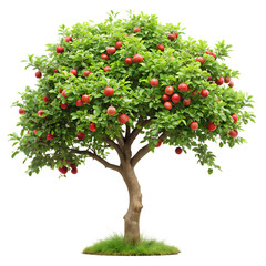 Apple Tree with Lush Green Leaves and Ripe Red Apples on White Background