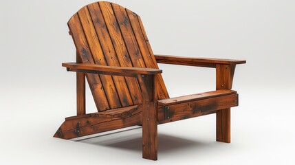 Classic wooden adirondack chair standing on a white background, perfect for showcasing relaxation and outdoor living