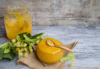 Linden Honey on wooden background