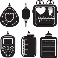 Obraz premium Defibrillator Rayality Dark Silhouette Shapes Vector Set