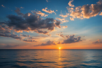 Obraz premium Sunset,Blue sea and blue sky with clouds nature background