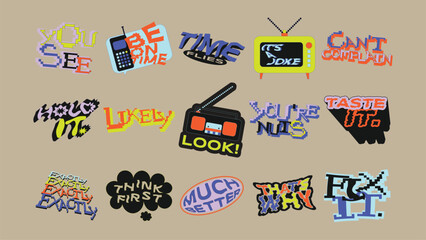 Collection of trendy quote sticker set.