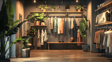 Clothing boutique with trendy outfits and cozy feel