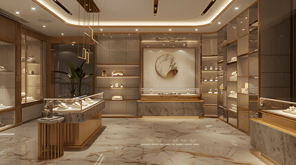 Elegant jewelry shop with pearls and precious stones