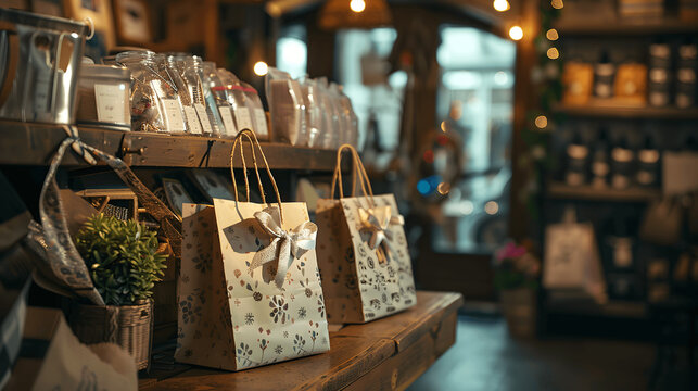 Gift shop with beautifully designed shopping bags and packaging