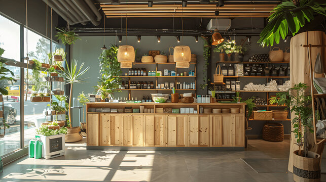 Green store with sustainable household items and bamboo products