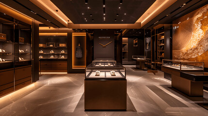 Luxury watch store with sleek display stands and exclusive feel