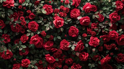 A beautiful closeup of red roses in full bloom. Perfect for projects about love, nature, and beauty.