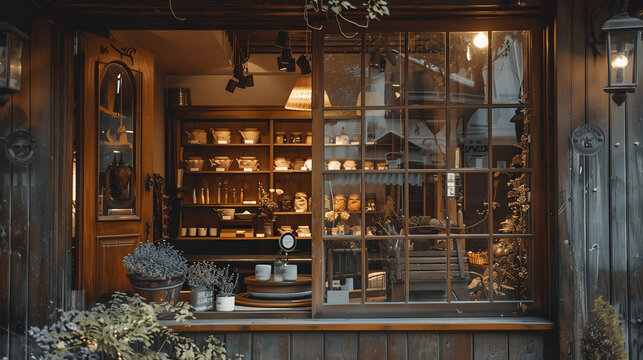 Quaint local shop with charming window display of handcrafted goods