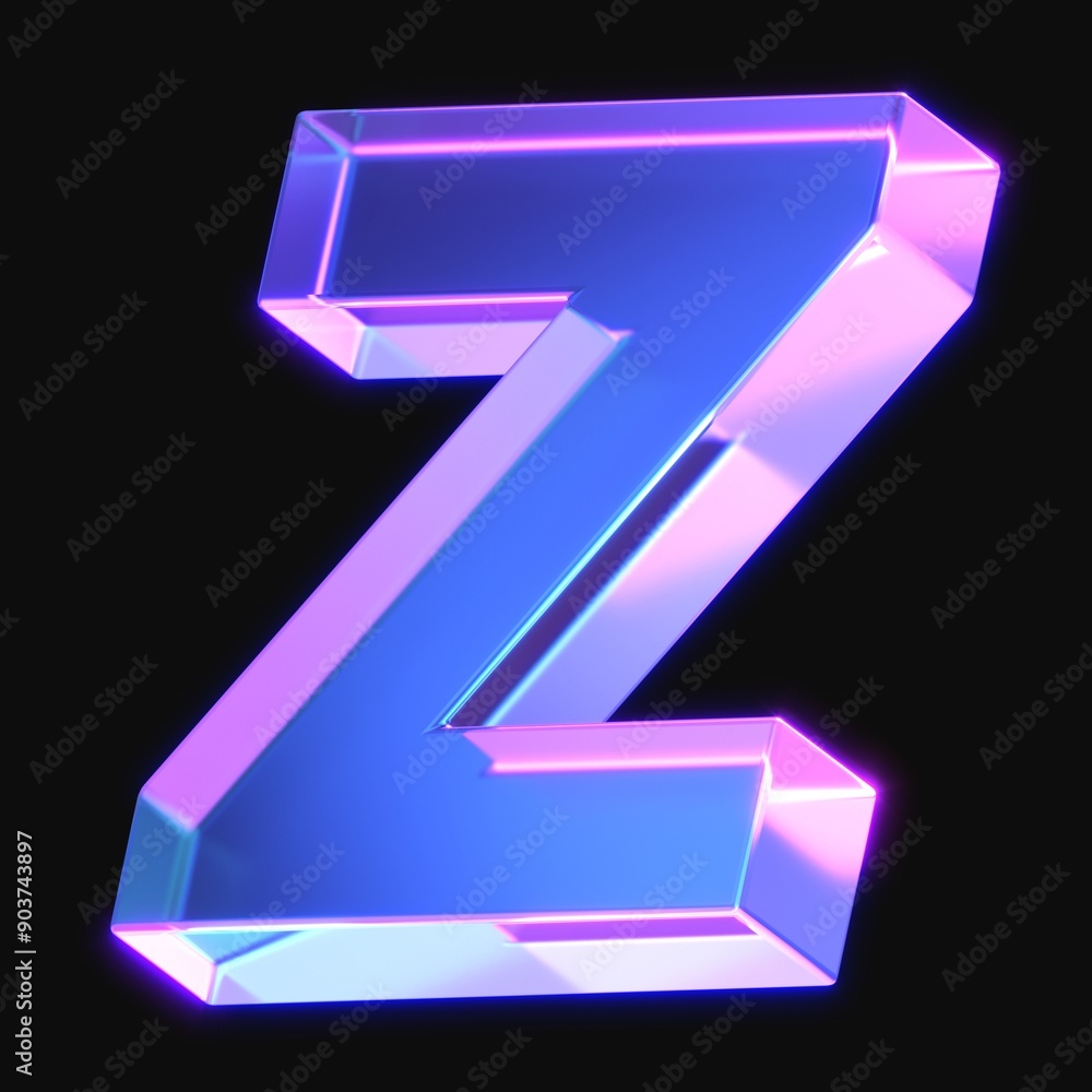 Poster 3d rendering of glowing letter z in the dark with neon retro light. 3d illustration with gradient gl