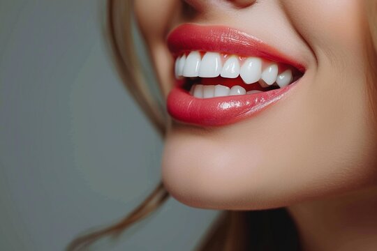 Der Mund einer Frau mit perfekt gepflegten wei&szlig;en Z&auml;hnen 
