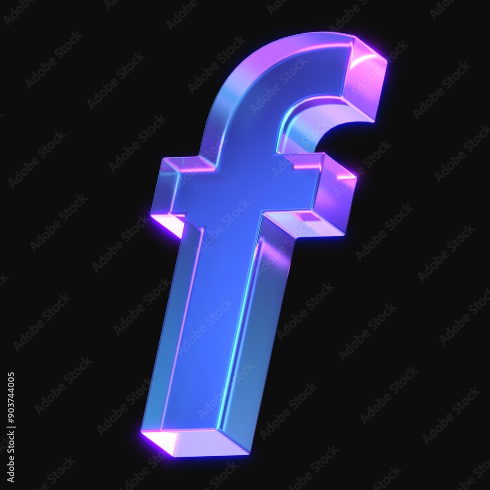 Aufkleber 3d rendering of glowing letter f in the dark with neon retro light. 3d illustration with gradient gl