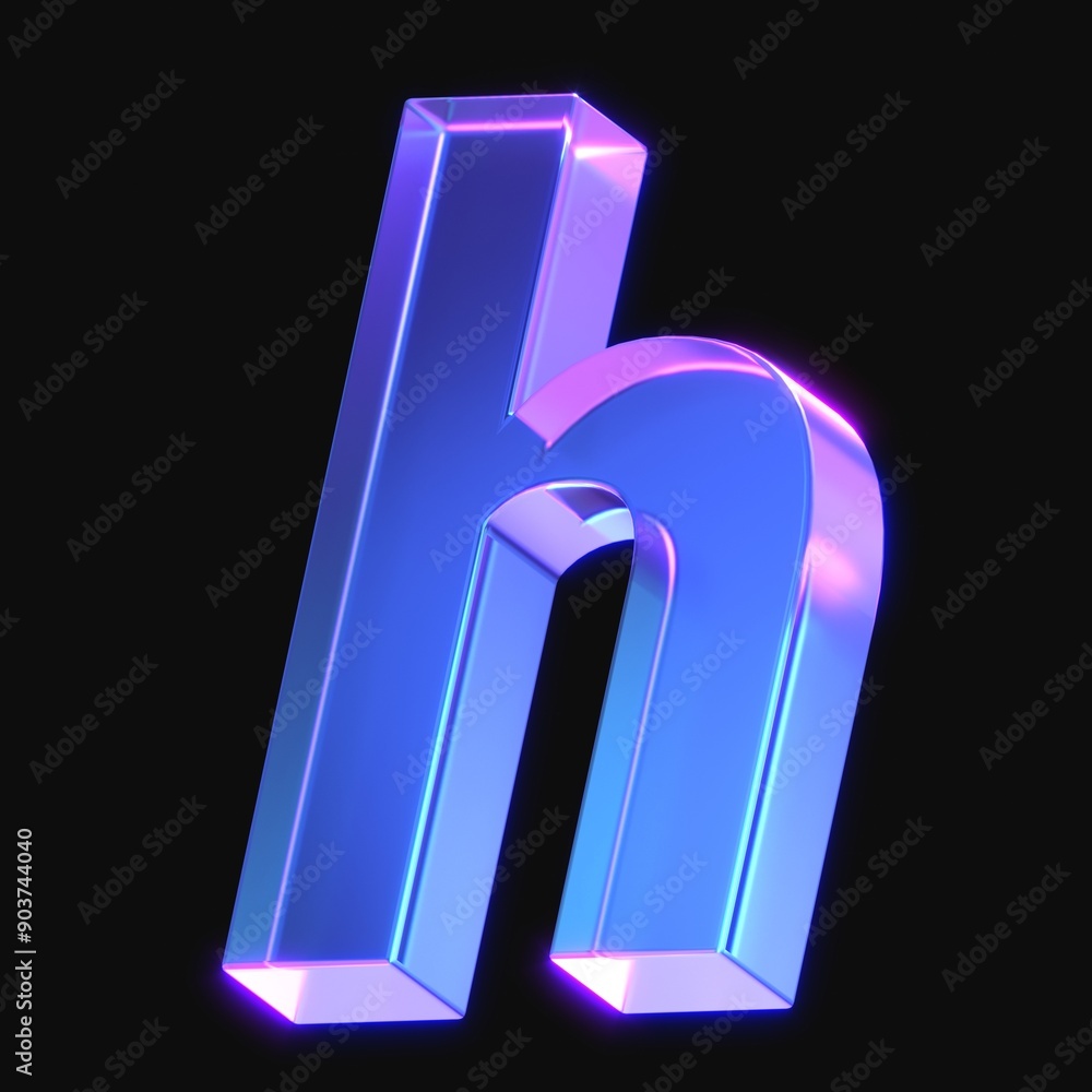 Aufkleber 3d rendering of glowing letter h in the dark with neon retro light. 3d illustration with gradient gl