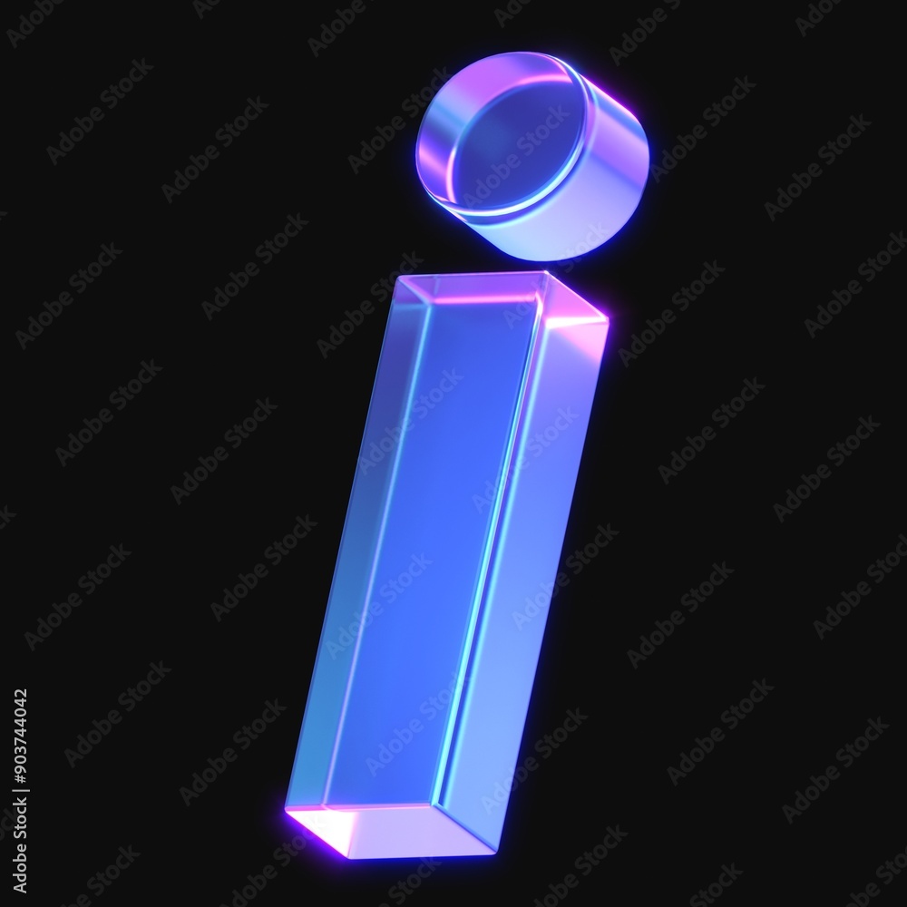 Aufkleber 3d rendering of glowing letter i in the dark with neon retro light. 3d illustration with gradient gl