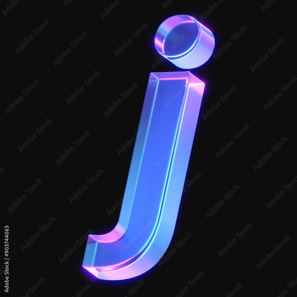 Aufkleber 3d rendering of glowing letter j in the dark with neon retro light. 3d illustration with gradient gl