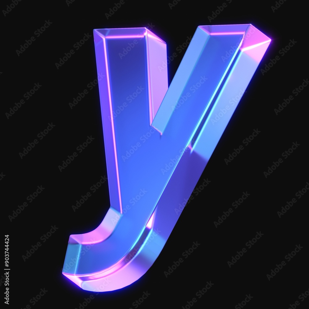 Aufkleber 3d rendering of glowing letter y in the dark with neon retro light. 3d illustration with gradient gl