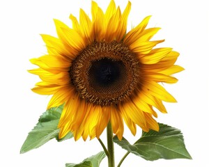 Fototapeta premium Sunflower Isolated on White Background. Ripe Yellow Petals and Dark Middle