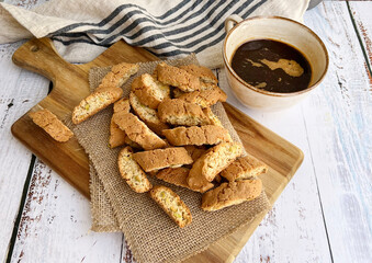 Italian Cantuccini cookies with pistachio and coffee
