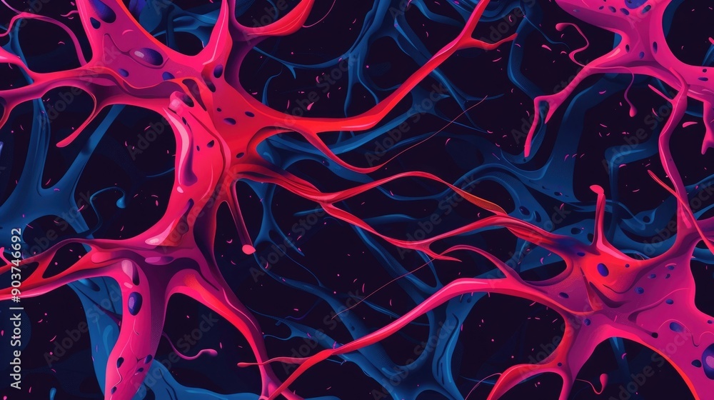 Poster detailed depicting a complex interconnected neural network graphic with intricate organic patterns a