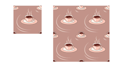 seamless pattern of coffee cups in beige brown tones