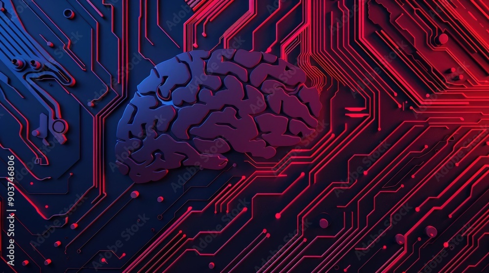 Poster futuristic depicting a brain like circuit board design symbolizing the power and potential of intell