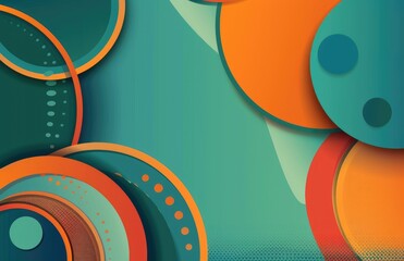 Abstract background with retro colors and geometric shapes, vector illustration design for a banner or poster, in the style of retro with circle elements and gradients, minimalistic composition