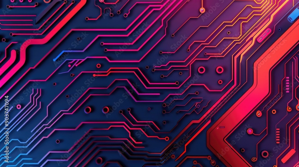 Poster futuristic depicting an intricate circuit design with dynamic interconnected geometric patterns and 