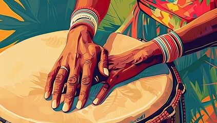 Colorful Hands Playing African Drum