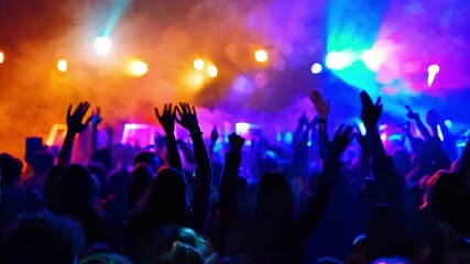 A vibrant festival including people performing together and lights