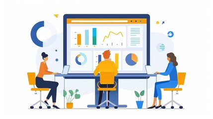 Team Analyzing Data on Large Monitor in Modern Office Environment