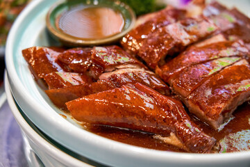 A plate of delicious crispy Cantonese roast goose