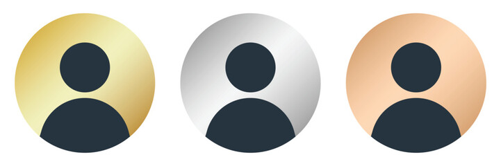Gold, silver, and bronze membership icons. Default avatar profile icon. Membership icon. Social media user image. Vector illustration