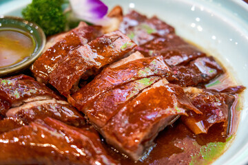 A plate of delicious crispy Cantonese roast goose