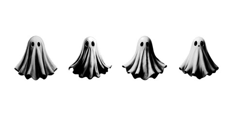 Half-tone set of ghosts. Vector drawing from dots, collage element, Halloween.