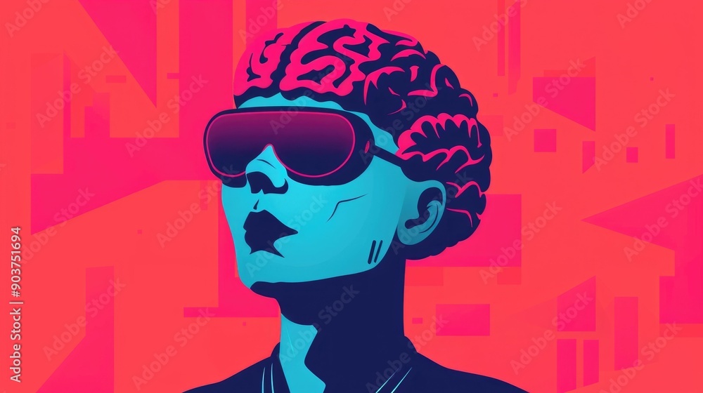 Aufkleber futuristic electronic brain with technological and surreal the concept of intelligence digital cogni
