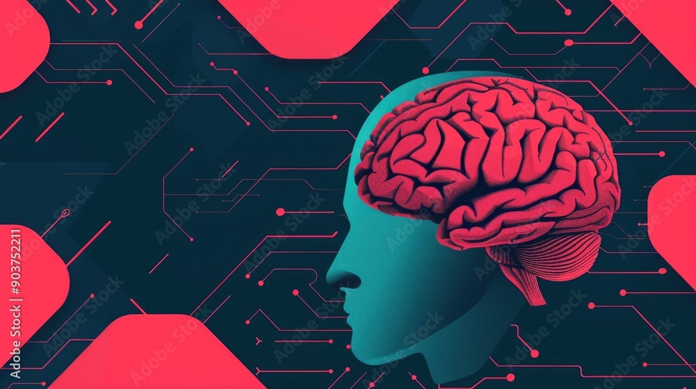 Poster depicting an intelligent system design with intricate digital brain patterns symbolizing the complex