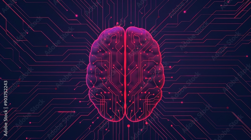 Poster intelligent system design with digital brain patterns of futuristic technology and innovation depict