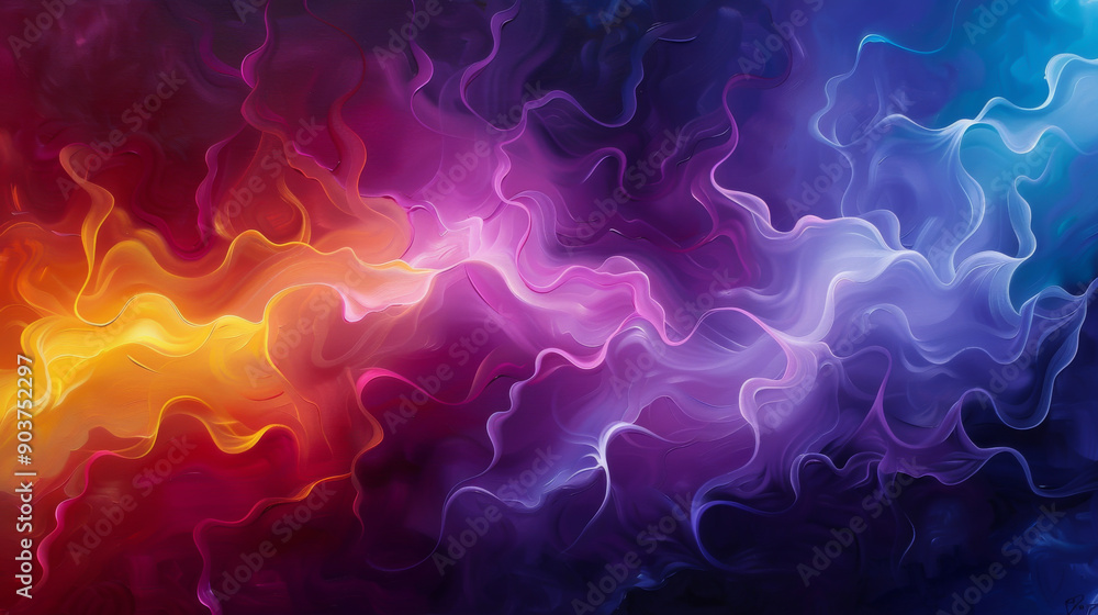 Poster colorful abstract background featuring swirling patterns of vibrant hues blending beautifully, creat