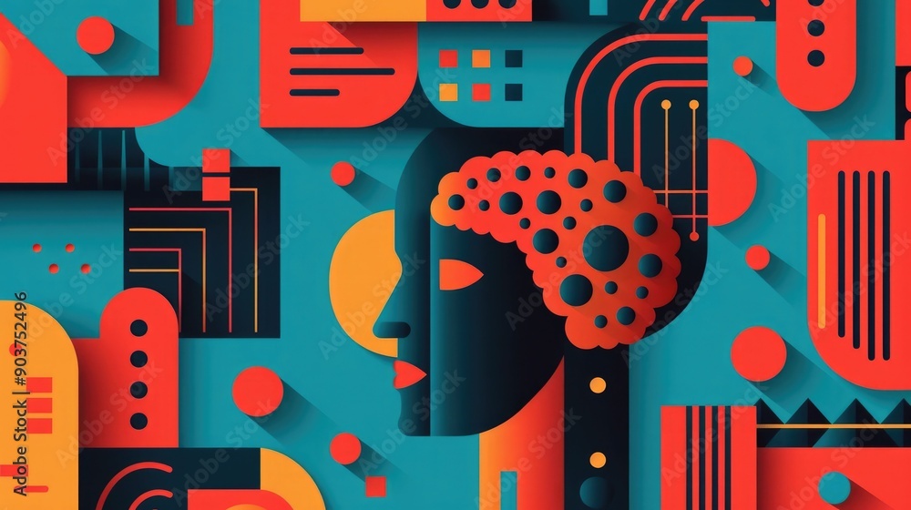 Aufkleber vibrant showcasing the intricate cognitive mechanisms of intelligence with an abstract brain design 