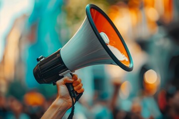 Hand Holding a Loudspeaker in a Green, Natural Setting
