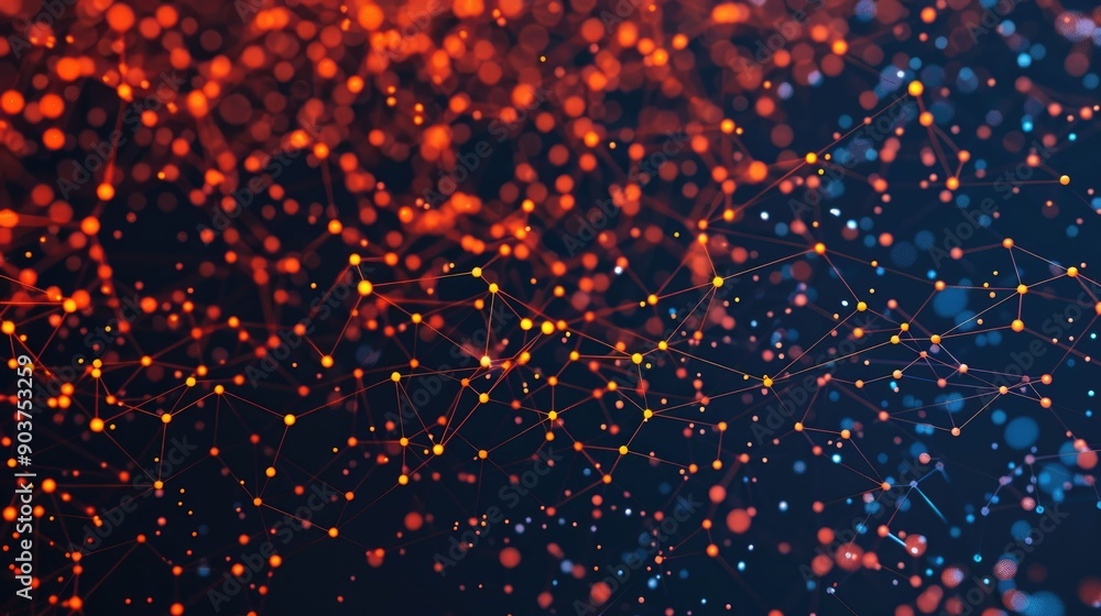 Poster vibrant depicting an abstract futuristic neural network powered by intelligence technology the image