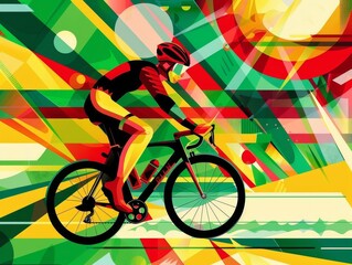 Fototapeta premium A man is riding a bicycle on a yellow background