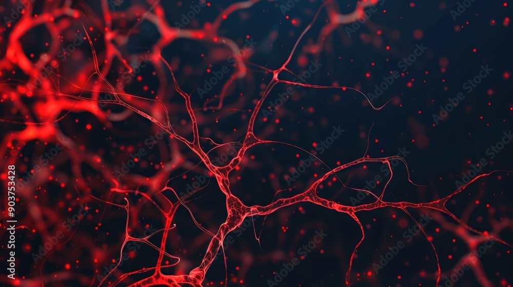 Fototapete depicting the complex neural network structure of an intelligence brain with colorful dynamic digita