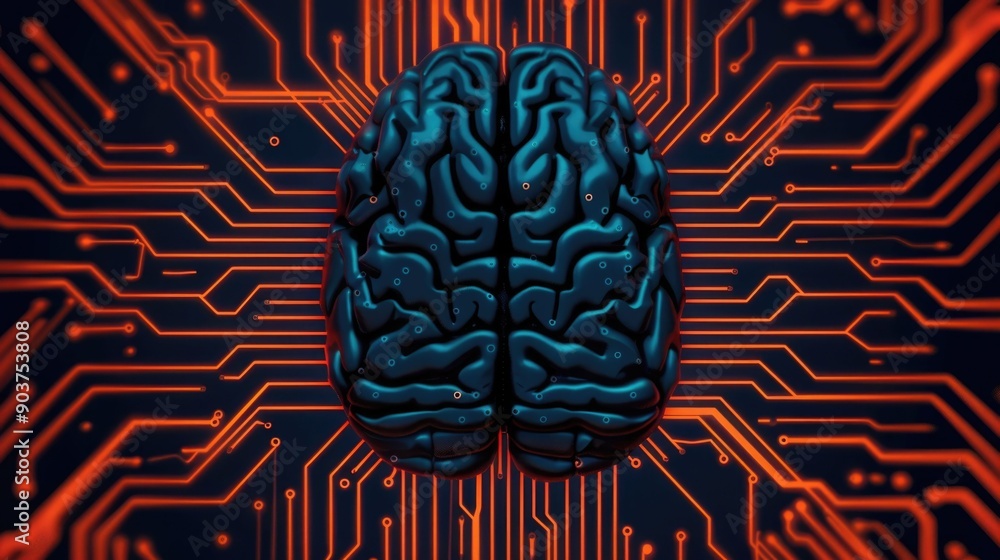 Poster of electronic cognitive systems with digital circuits and intelligence conceptual graphic design for