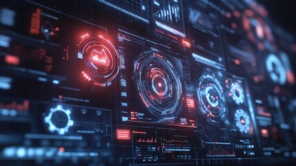 Fototapeta premium Futuristic Digital Interface with Red and Blue Glowing Elements