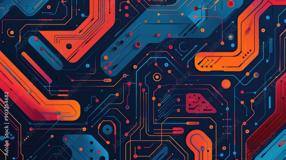 Poster intricate ai powered digital circuit patterns in vibrant abstract composition futuristic technology 