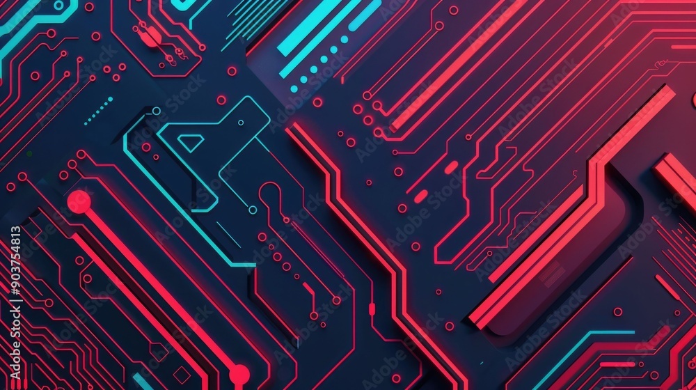 Poster of intelligent circuits with abstract geometric shapes in a vibrant color palette the image depicts 
