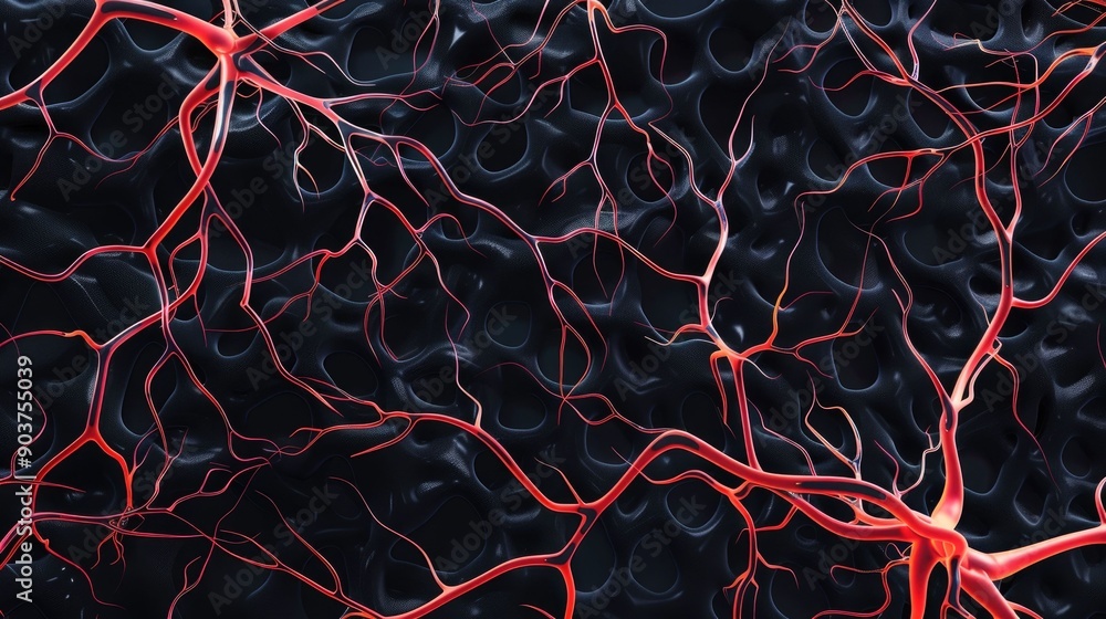 Fototapete Abstract depicting a complex network of interconnected nodes and lines representing the intricate circuitry and mapping of the human brain  The image showcases the dynamic flow of information