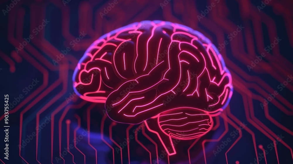 Poster glowing electronic brain network with abstract shapes vibrant colors and complex patterns this repre